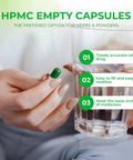 Person holding a green capsule from Size 0 Empty Vegan Capsules Kit for DIY Supplements Clear Plant Based Caps Gluten Free