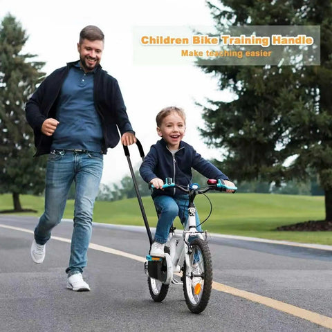 Adult using Adjustable Bike Training Handle For Kids, Parental Stabilization Bar And Multi Position Balance Trainer For Ages 3 To 8