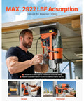 Rock Solid 1550W Magnetic Drill Press With 2922 Lbs Holding Power, Variable Speed 0-550Rpm, Overload Protection, Efficient Cooling, Heavy Duty Mag Drill For Steel Plates And Tough Metal Work in use by a man drilling horizontally.