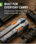 One Hand Opening Thumb Grip Accessory For Free Series P2 And P4 Multi Tools Lightweight Attachment with orange accents on wood