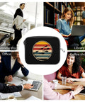 Scuba Inspired 14 Inch Laptop Sleeve And Protective Carry Case centered with split images of business trip, library, office, coffee shop