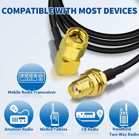 Ham Radio Antenna Extension Relocation Cable With SMA Male Right Angle To Female RG58 Coaxial Cable 1m For BaoFeng Wouxun Icom compatible devices