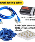 RJ45 Crimp Tool Kit All In One Ethernet Crimper With Cable Tester And Wire Stripper, includes battery and connectors