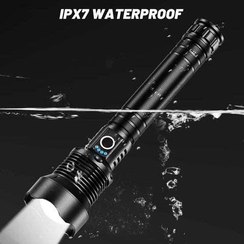 Beast Bright 99000 Lumens LED Flashlight Rechargeable With USB Cable Five Modes Waterproof Power Torch shown underwater