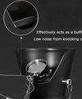 Top Shelf 6.8 Liter Espresso Knock Box Coffee Grounds Bucket With Quiet Rubber Arm Removable Lid Heavy Duty Frame shows quiet rubber arm for low noise.