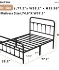Super Heavy Duty Twin Metal Bed Frame With Vintage Victorian Headboard And Footboard In Matte Black Finish, dimensions 77.2" x 38.2" x 39.96".