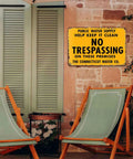 No Trespassing Public Water Supply Vintage Metal Wall Art Sign Weatherproof Aluminum For Outdoor Use Rust Resistant Patio Fence Porch Garden Decor For Outdoor Living Spaces, 8x12 sign on stone wall