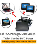 AC Wall Charger For RCA Portable DVD TV Combo Player 12V With Extra Long 200cm Heavy Duty Power Cord shown with devices.
