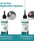 Pro Grade Silicone Treadmill Belt Lubricant with application tubes and precision twist cap, shown with two application options.
