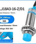 Inductive Proximity Sensor M18 Long Detect Distance 3 Wire NPN PNP DC Switch For Automation Heavy Duty Rugged Industrial Grade High Precision Non Contact Sensing LLJ18A316 Capacitive Proximity Sensor Variant with blue head and metal housing.