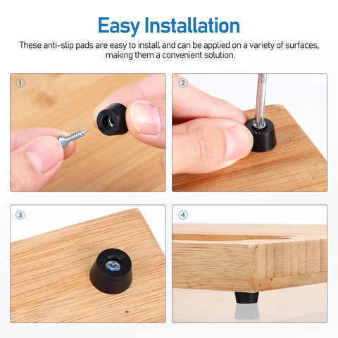 Durable PVC Furniture Feet Pads With Adhesive Backing 120 Sets Rubber Leg Bumpers installation on wooden board