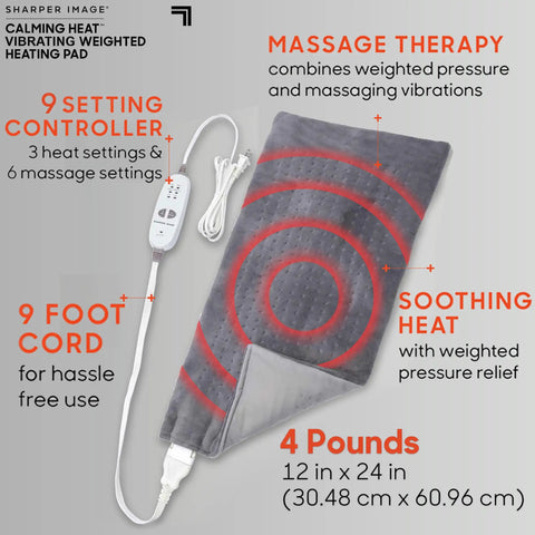 Weighted Heating Pad With Calming Heat And Massaging Vibrations, 3 Heat Levels And 6 Massage Settings, 12x24 inch, 4 lb, grey