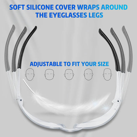 Top Shelf Tinted Safety Glasses Bulk Pack Includes 50 Pieces For Men And Women With Ansi Z87.1 Certification showing adjustable silicone covers on legs.
