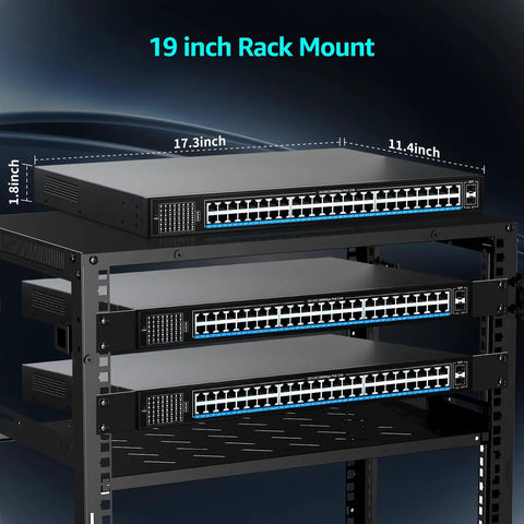 48 Port Gigabit PoE Switch Unmanaged With IEEE 802.3af/at PoE Plus Up To 400W Budget 19-inch rack mount configuration