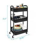 3 Tier Rolling Utility Cart With Caster Wheels Four Wheels Two Lockable For Kitchen And Bathroom Super Handy Black Finish