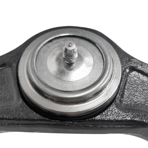 Close-up of Beefed Up Front Upper Control Arm With Ball Joints Replacement Kit for GM vehicles, metal construction visible.