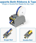 Ultra Lightweight Dual Tape Electric Ribbon Dispenser With Auto And Manual Cutter 39.9 Inch Max Length Six Memory Presets Portable