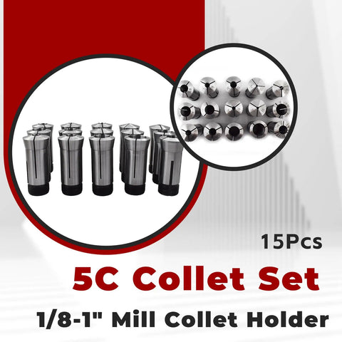 15Pcs 5C Collet Set From One Eighth Inch To One Inch For CNC Milling And Engraving Machines, close-up view of collet sizes.