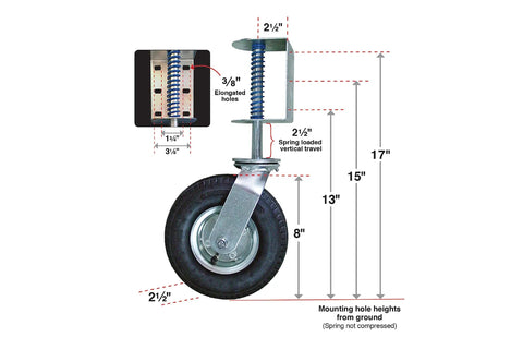 Diagram of 8 Inch Pneumatic Spring-Loaded Gate Caster Wheel, 360 Degree Swivel, Heavy-Duty Universal Mount