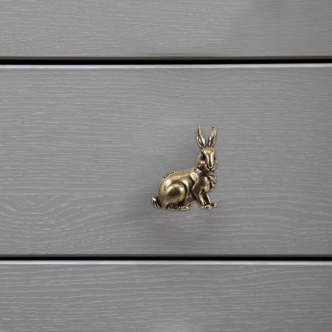 Solid Brass Rabbit Cabinet Pull Set With Vintage Brass Knobs Antique Finish Drawer Pulls for kitchen cabinets and wardrobes.