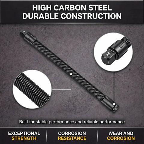 Flexible One Half Inch Drive Socket Extension Bar With 90 Degree Offset Wrench Head showcasing high carbon steel construction