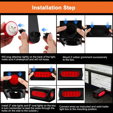 Installation steps for Heavy Duty Steel Trailer Light Box Housing Kit With 6 Inch Oval Red LED Taillights And 2 Inch Round Red Marker Lamps