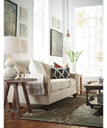 Rustic Dome Glass Pendant Light with Clear Shade and Natural Wood Accents over a bright living room, industrial modern style