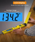 Top Shelf Heavy Duty Aluminum Digital Angle Finder With Integrated Laser Projection And Hella Precise Protractor Gauge showing 134.2° on LCD display.