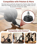 Heavy Duty Spin Bike Leveling Foot Pads 4 Pack With 3 8 Inch Stainless Steel Screws, rubber pad shown under Peloton bike for stability.