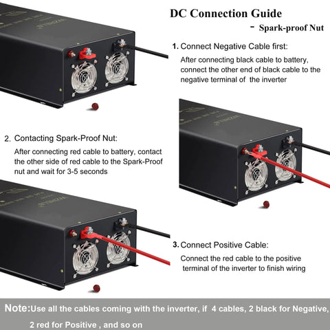 DC connection guide for Built Like A Tank With 4000 Watt 48V DC To 120V 240V Split Phase True Sine Wave Inverter.