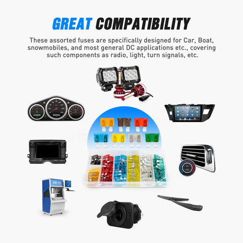 Assorted 120 Piece Standard Blade Fuse Kit for Cars, Trucks and Boats with 5 7.5 10 15 20 25 30 Amp Fuses for varied DC applications