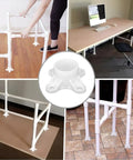 Set Of 25 White PVC Flanges For Half Inch Pipes DIY Rod Holder And Shelving Fittings, shown in various table and shelf setups