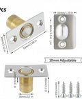 Two Pack Go-To Adjustable Ball Catch Closet Door Latches in silver finish with brass pin, durable stainless steel, easy install