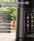 Close-up of dark grey Electric Kettle 1.7L With Clear Touch Screen Temperature Control displaying six preset temperatures