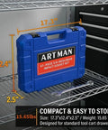 67 Piece Heavy Duty Impact Socket Set In Black And Blue, 3/8 Inch Drive Metric Sae Cr-V Steel Kit For Extreme Torque Jobs And Auto Repair That Really Slams. Blue carrying case on shelf, 17.3 x 12.4 x 2.5 in