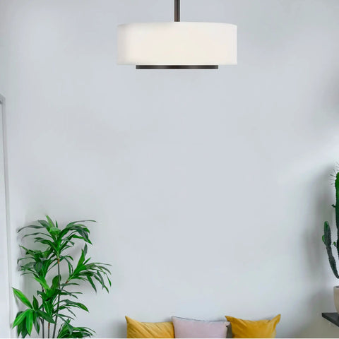 Nance Two Bronze Semi Flush Convertible Pendant Light For Wet Locations in modern living room setting