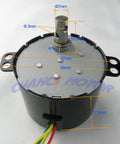 CHANCS mini gear motor, 110V, 50/60 RPM, black housing with top shaft and side mounting tabs (4.5mm holes).
