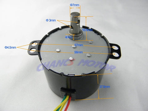 CHANCS mini gear motor, 110V, 50/60 RPM, black housing with top shaft and side mounting tabs (4.5mm holes).