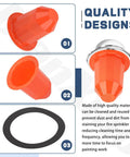 Kickass Magnetic Fire Sprinkler Covers 30 Pack Orange Ceiling Head Guard shown from multiple angles, highlighting cleanable design and flexibility.