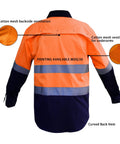 Mens Heavy Duty Go To Hi Viz Safety Shirt With Slick 360 Degree Reflective Tape Boss Level Ansi Class 3 Work Apparel All Day Comfort Cotton Utility Shirt Orange Navy Blend showing ventilation details.