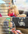Baby Car Window Shades Breathable Mesh UV Protection Sun Covers Universal Fit Stretchable For Toddlers Kids And Pets Two Pack show differences between ours and others, featuring a child in a car seat with and without a sunshade.