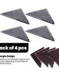 Heavy Duty Non Slip Rug Corner Pads With Reusable Dual Sided Adhesive Grip For Hardwood Floors And Area Rugs Keeps Rugs In Place And Flat Stay Put No More Slipping Curling Or Bunching 4 Pack showing four triangle pads