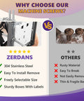 Comparison between 304 stainless steel machine screws and rusty material, highlighting features like easy installation and durability.