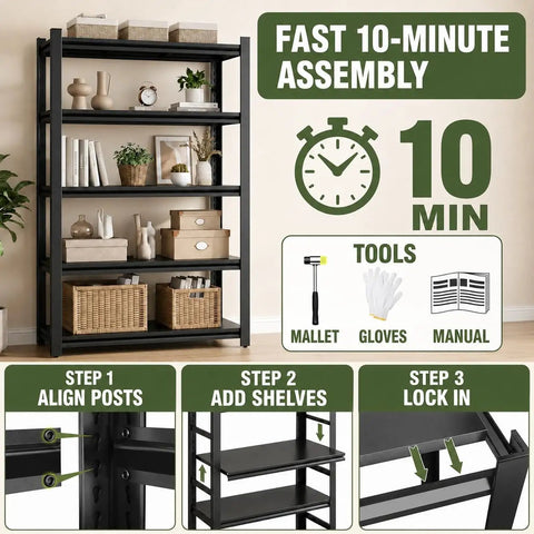 Heavy Duty 3 Tier Kitchen Storage Shelf Boltless Metal Rack With Adjustable Shelves Up To 1200 Lbs Total, assembly instructions shown