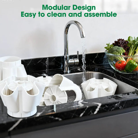 7 Layer 35 Pod Hydroponic Tower Garden System With 12V Pump parts being cleaned in a sink.