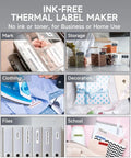 Pretty Slick Portable Label Maker With Bluetooth Pairing And Durable Mono Ribbon Tape For Totally Neat Home Desks And Dorms Super Pocket Sized Sticker Creator used on various items like jars, clothing, and files.