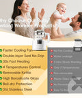 No Fuss Baby Bottle Warmer And Electric Kettle Featuring Ridiculously Fast Cool Down Fan with control panel and family in background.