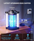 Outdoor Bug Zapper With Dual LED Lights For Mosquitoes And Flies, 4200V Electric Fly Trap, 15W Power shown on wooden table