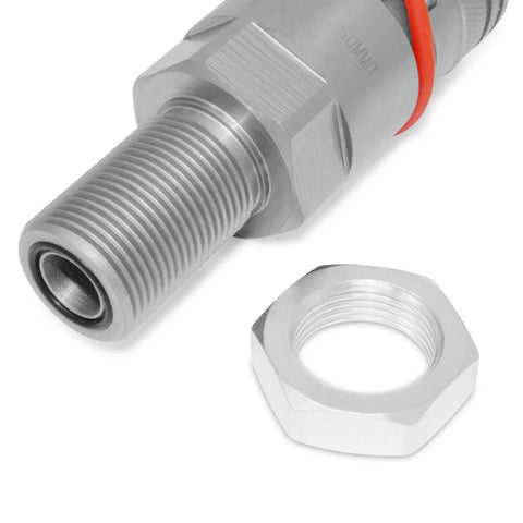 Close-up of Summit Hydraulics 5/8 ORFS bulkhead skid-steer hydraulic quick-connect coupler with threaded end
