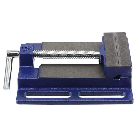 2 Pack 4 Inch Light Duty Drill Press Vise Blue Forged Iron Low Profile Bench Vise Clamp For Woodworking And Metalworking Rock Solid Grip For A Tight Hold On Drill Press Tables And Workbenches. blue forged iron drill press vise with jaws open
